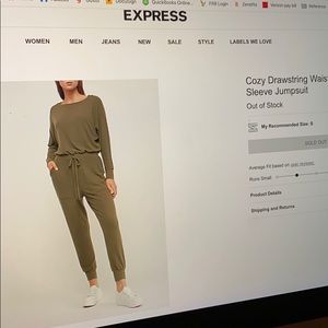 Express Cozy Drawstring Waist Long Sleeve Jumpsuit